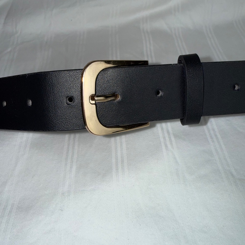 Commense Classic‎ Black Faux Leather Belt Gold Buckle Women's Accessory